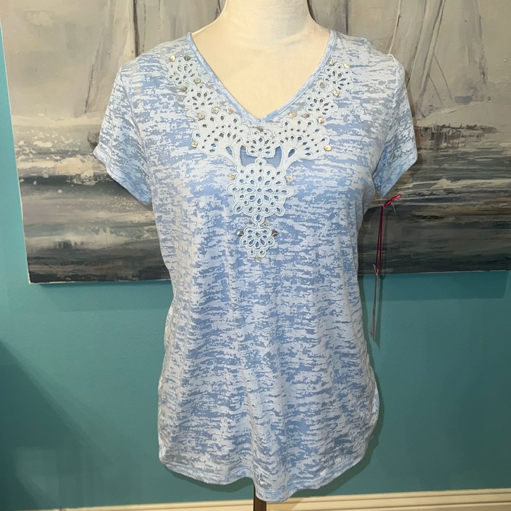 NWT Ruby Rd. Blue Short Sleeve Must Haves Shirt, Small